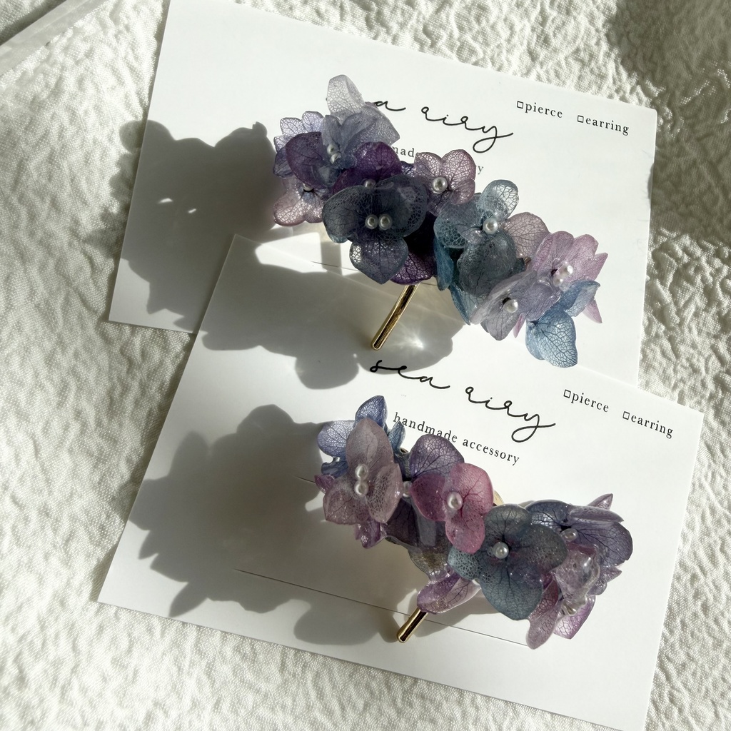 no.276 限定セット マーメイドカラーの紫陽花ポニーフック 本物のお花 アジサイ 紫陽花 ヘアアクセサリー 髪飾り