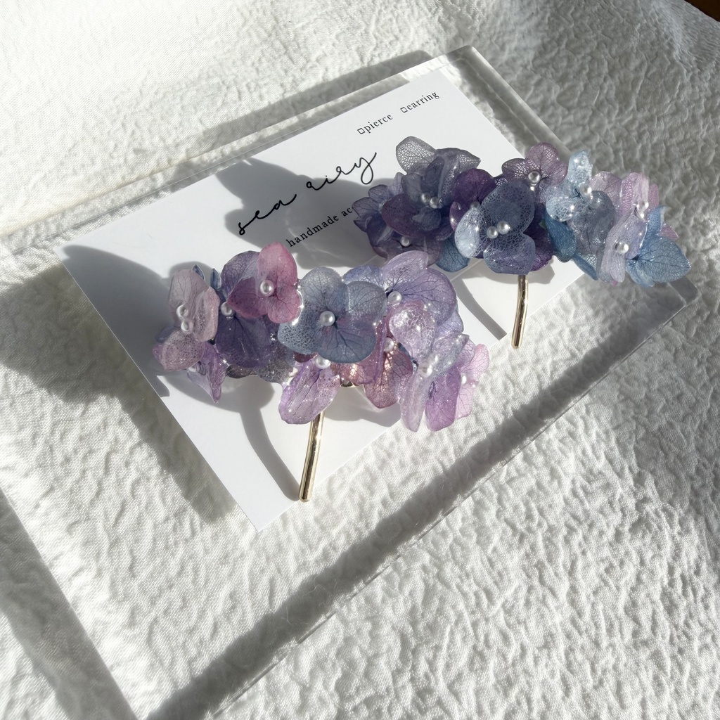 no.276 限定セット マーメイドカラーの紫陽花ポニーフック 本物のお花 アジサイ 紫陽花 ヘアアクセサリー 髪飾り