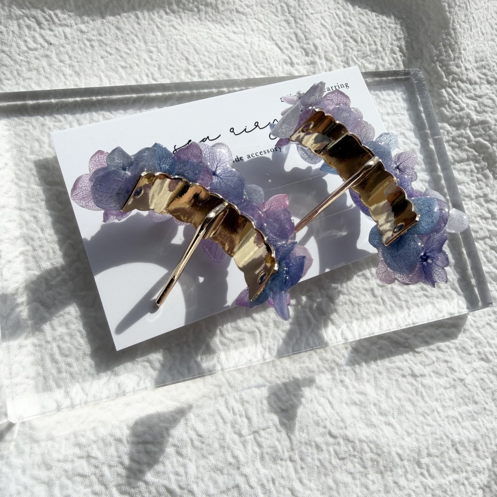 no.276 限定セット マーメイドカラーの紫陽花ポニーフック 本物のお花 アジサイ 紫陽花 ヘアアクセサリー 髪飾り