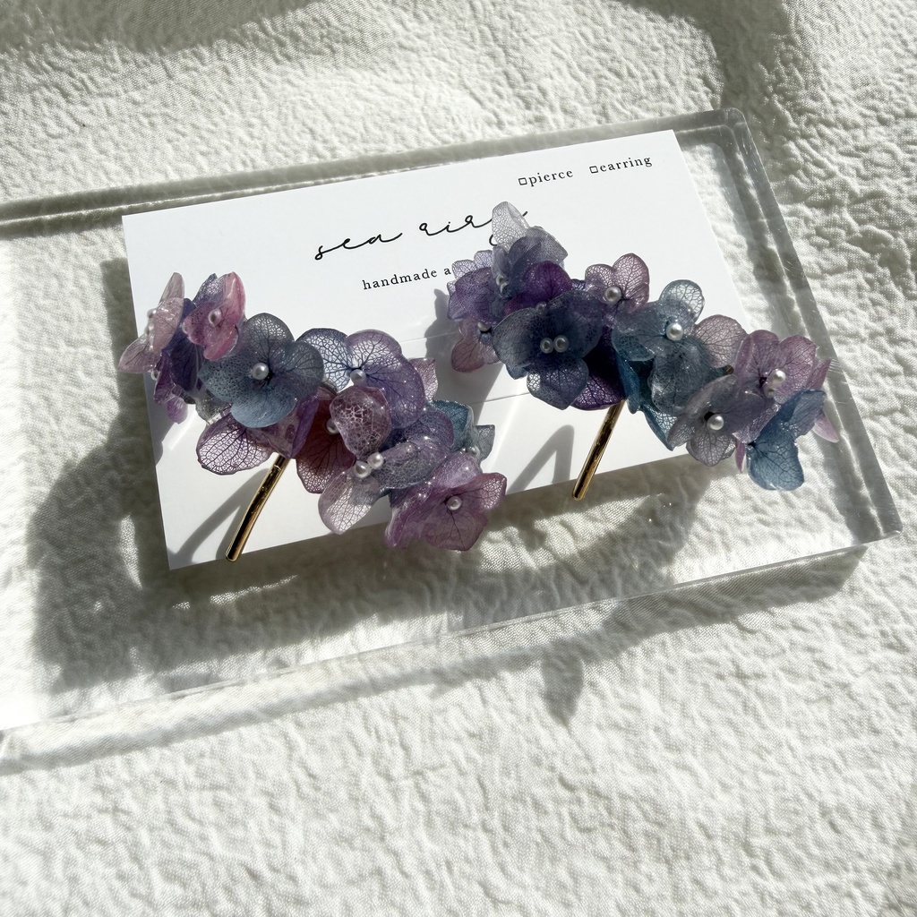 no.276 限定セット マーメイドカラーの紫陽花ポニーフック 本物のお花 アジサイ 紫陽花 ヘアアクセサリー 髪飾り