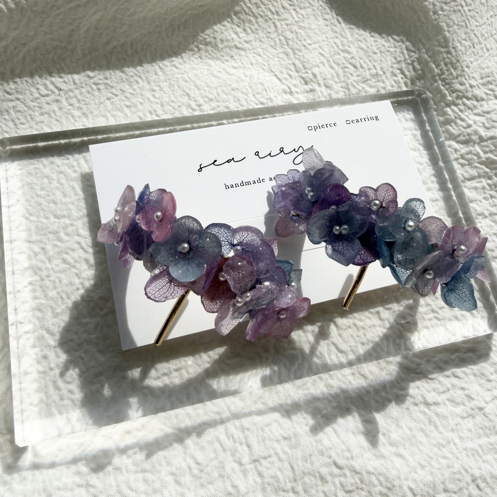 no.276 限定セット マーメイドカラーの紫陽花ポニーフック 本物のお花 アジサイ 紫陽花 ヘアアクセサリー 髪飾り