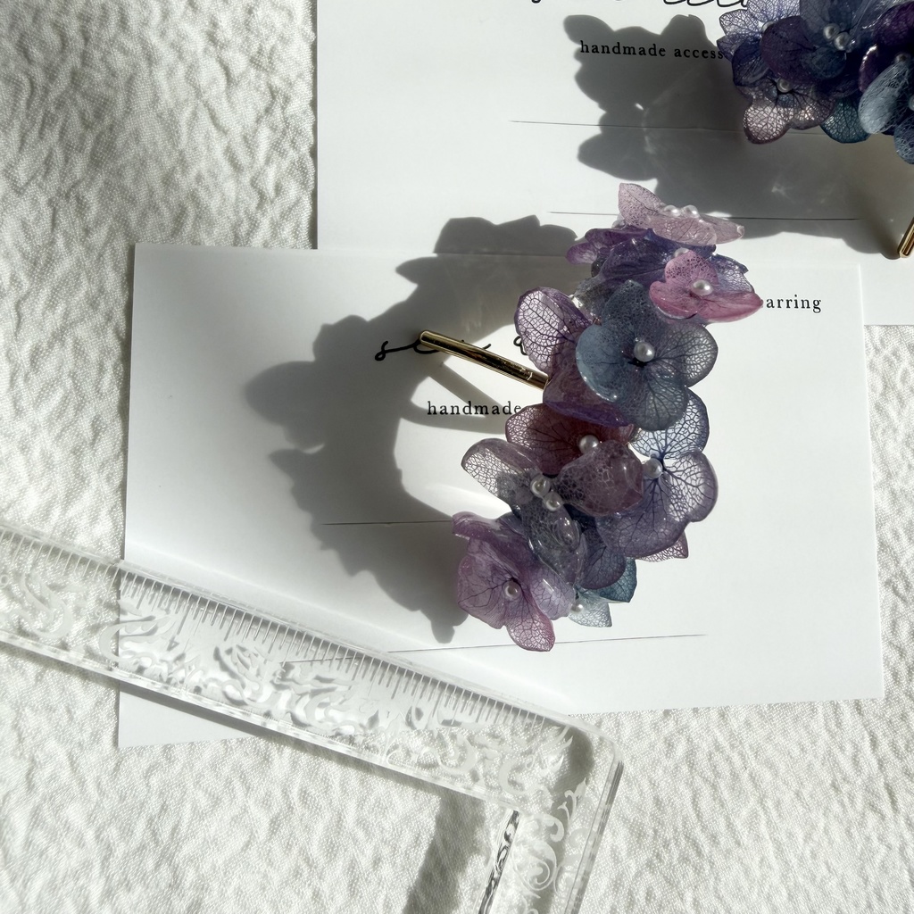 no.276 限定セット マーメイドカラーの紫陽花ポニーフック 本物のお花 アジサイ 紫陽花 ヘアアクセサリー 髪飾り