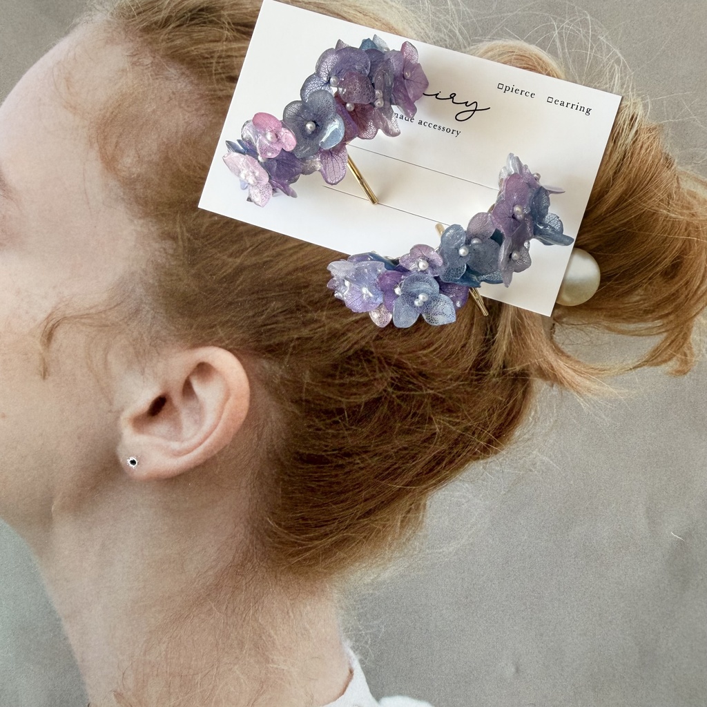no.276 限定セット マーメイドカラーの紫陽花ポニーフック 本物のお花 アジサイ 紫陽花 ヘアアクセサリー 髪飾り