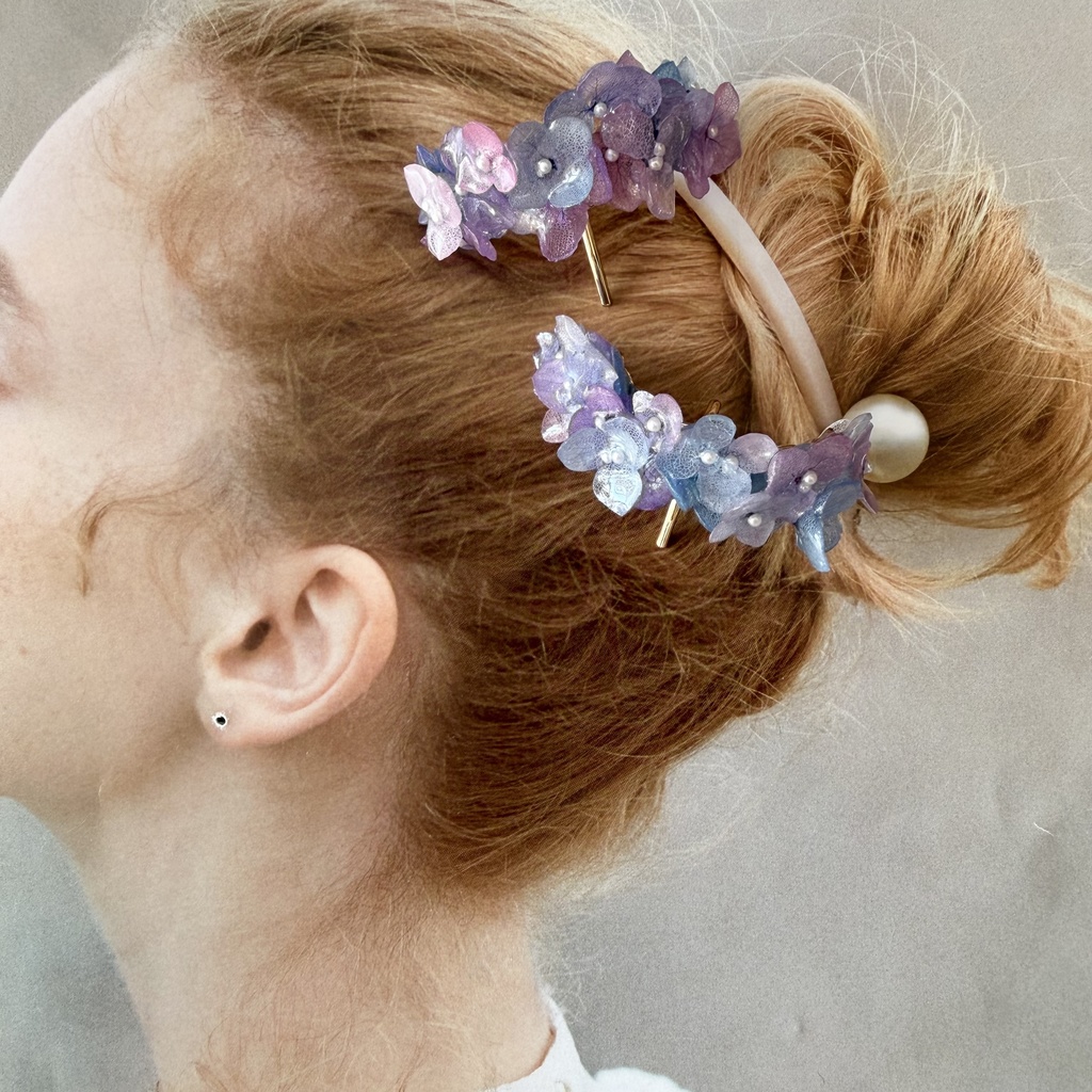 no.276 限定セット マーメイドカラーの紫陽花ポニーフック 本物のお花 アジサイ 紫陽花 ヘアアクセサリー 髪飾り