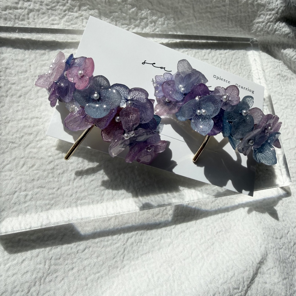 no.276 限定セット マーメイドカラーの紫陽花ポニーフック 本物のお花 アジサイ 紫陽花 ヘアアクセサリー 髪飾り