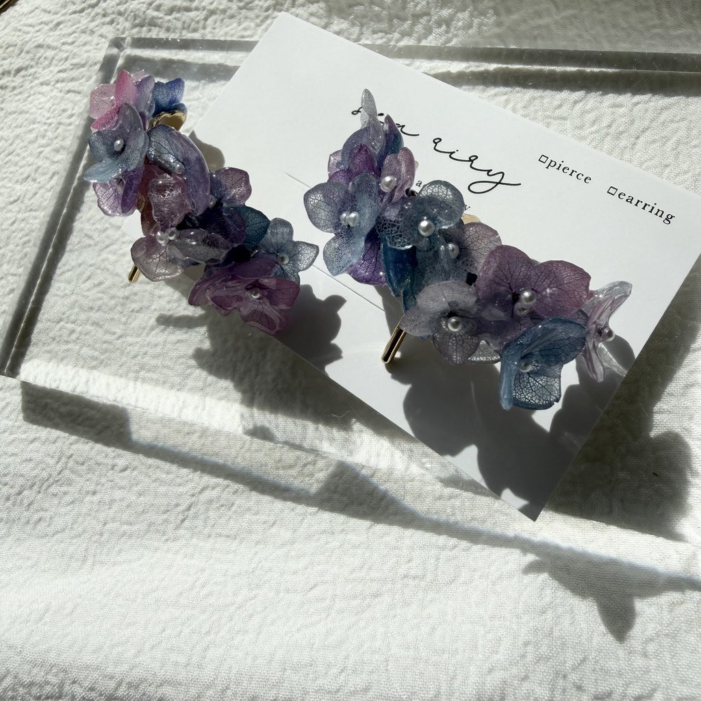 no.276 限定セット マーメイドカラーの紫陽花ポニーフック 本物のお花 アジサイ 紫陽花 ヘアアクセサリー 髪飾り