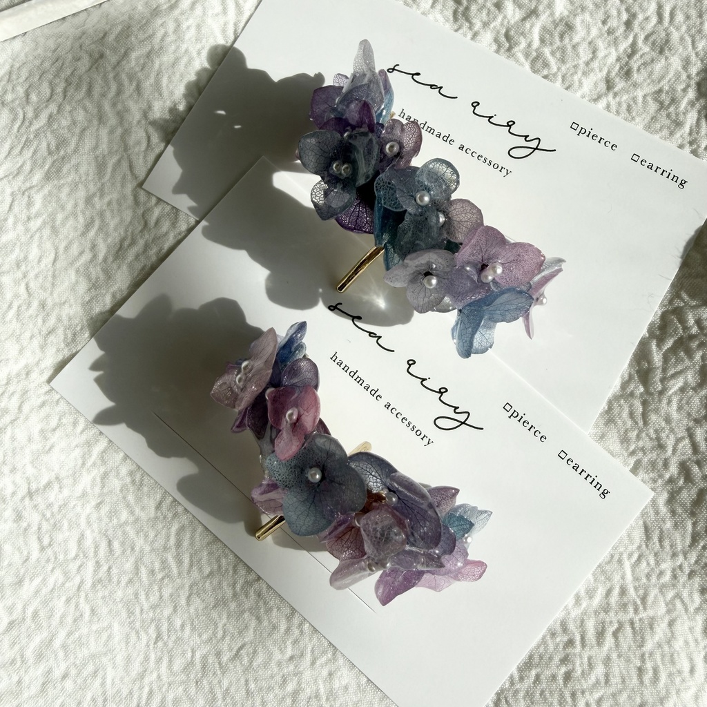 no.276 限定セット マーメイドカラーの紫陽花ポニーフック 本物のお花 アジサイ 紫陽花 ヘアアクセサリー 髪飾り