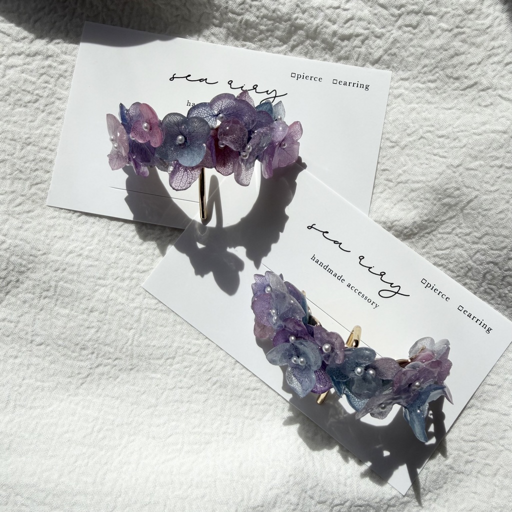 no.276 限定セット マーメイドカラーの紫陽花ポニーフック 本物のお花 アジサイ 紫陽花 ヘアアクセサリー 髪飾り