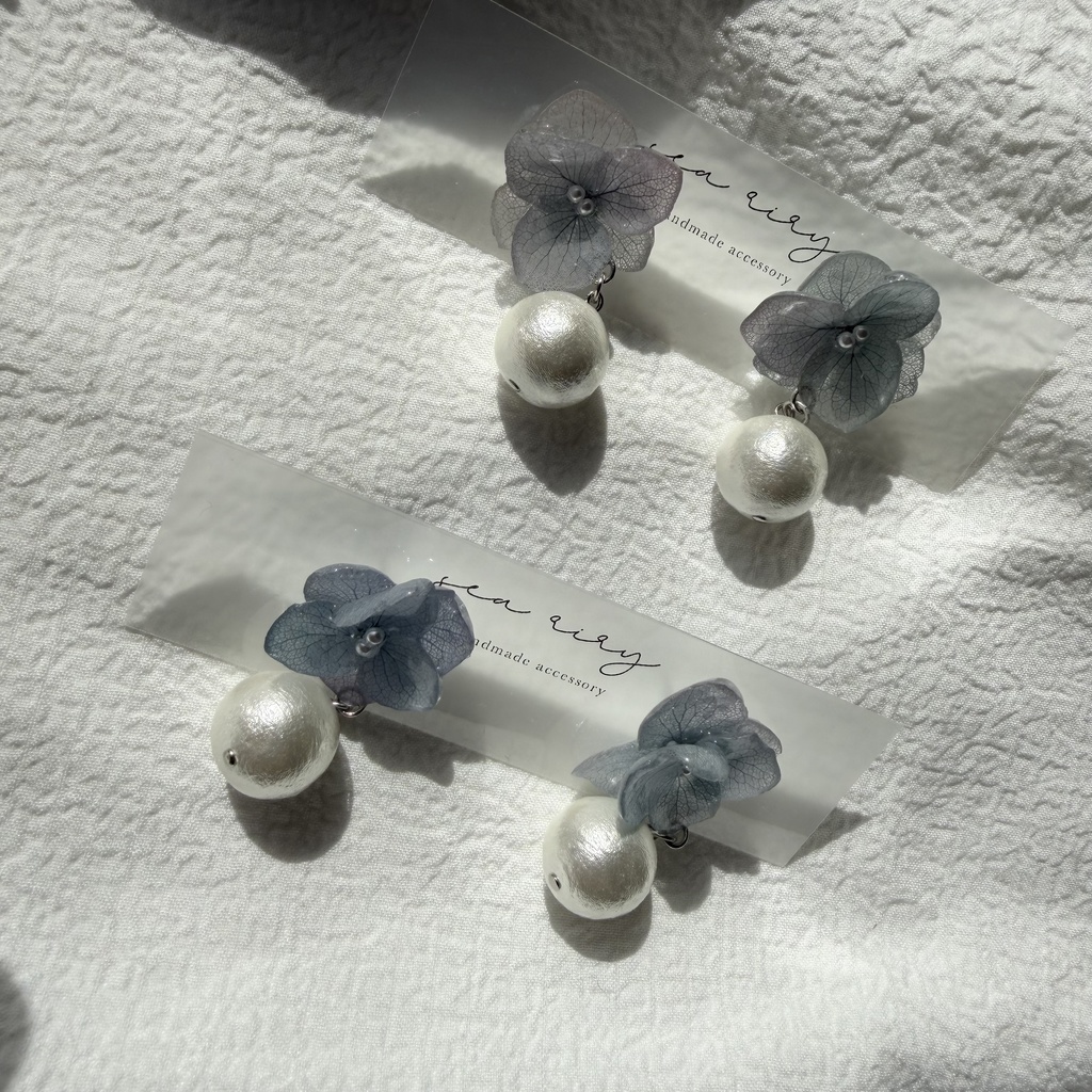 no.277 紫陽花のコットンパールピアス コットンパール アジサイ パール ブルー グラデーション ステンレス ピアス