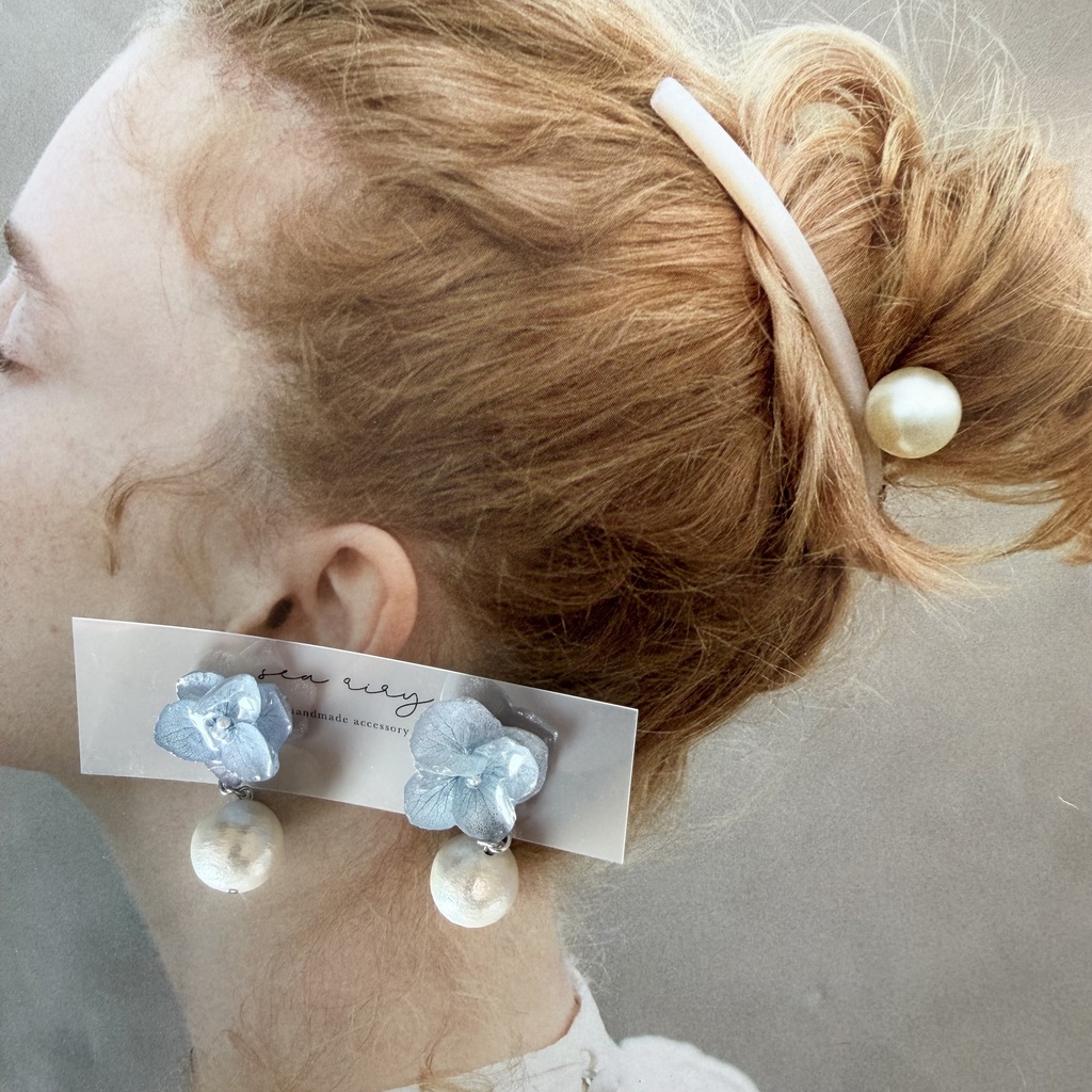 no.277 紫陽花のコットンパールピアス コットンパール アジサイ パール ブルー グラデーション ステンレス ピアス