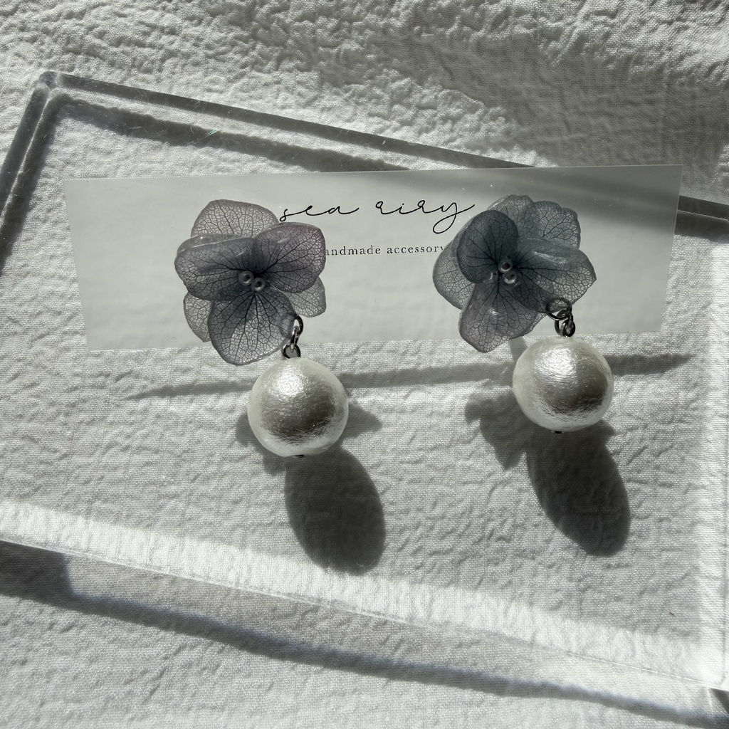 no.278 紫陽花のコットンパールピアス コットンパール アジサイ パール ブルー グラデーション ステンレス ピアス