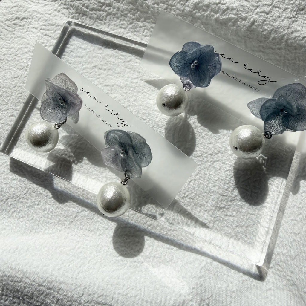no.278 紫陽花のコットンパールピアス コットンパール アジサイ パール ブルー グラデーション ステンレス ピアス