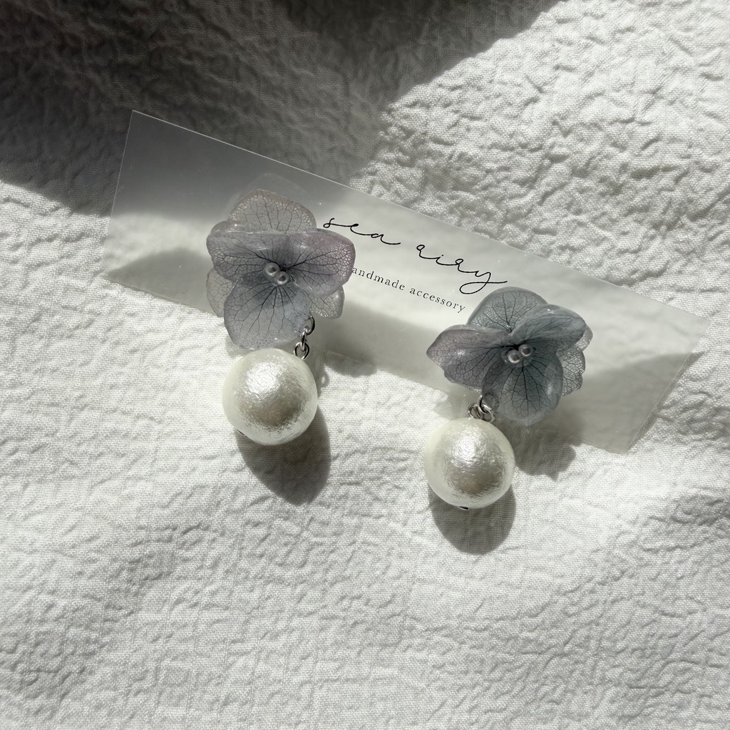 no.278 紫陽花のコットンパールピアス コットンパール アジサイ パール ブルー グラデーション ステンレス ピアス