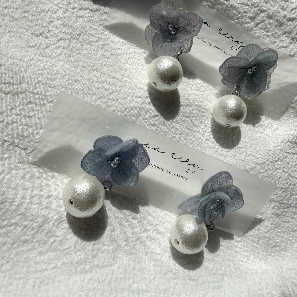 no.278 紫陽花のコットンパールピアス コットンパール アジサイ パール ブルー グラデーション ステンレス ピアス