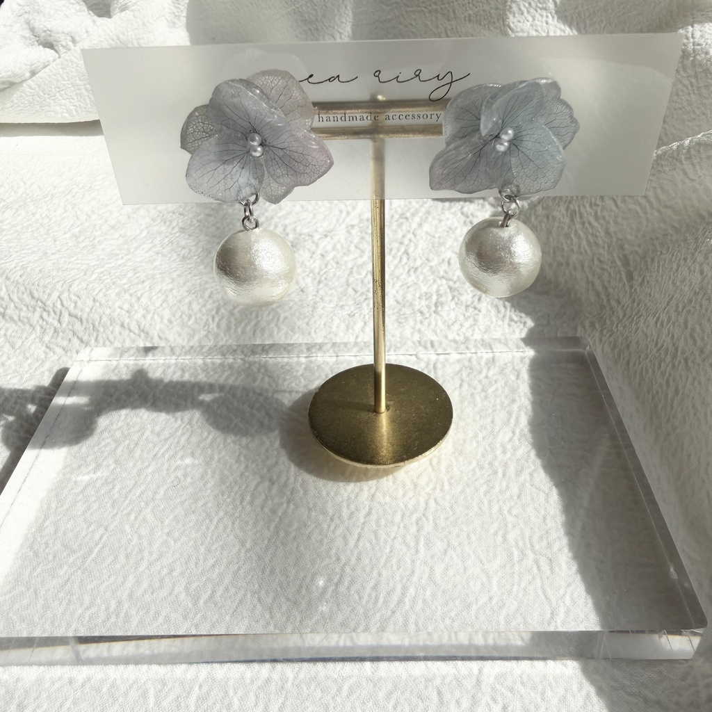 no.278 紫陽花のコットンパールピアス コットンパール アジサイ パール ブルー グラデーション ステンレス ピアス