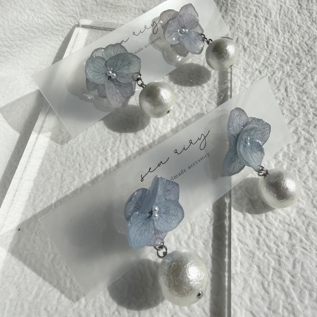 no.278 紫陽花のコットンパールピアス コットンパール アジサイ パール ブルー グラデーション ステンレス ピアス