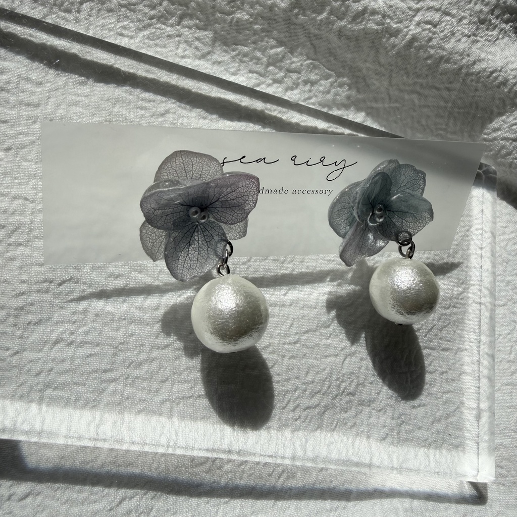 no.278 紫陽花のコットンパールピアス コットンパール アジサイ パール ブルー グラデーション ステンレス ピアス