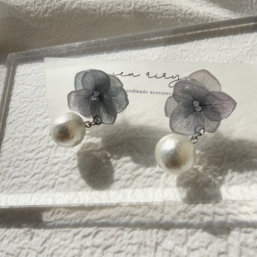 no.278 紫陽花のコットンパールピアス コットンパール アジサイ パール ブルー グラデーション ステンレス ピアス