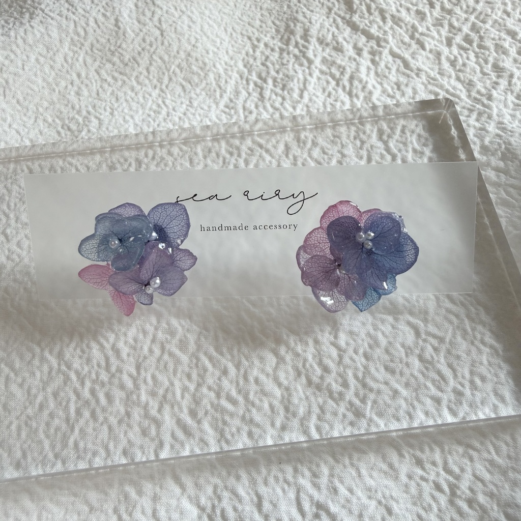 no.281 マーメイドカラーの紫陽花ピアス アジサイ パール あじさい ブルー パープル ステンレス ピアス ハンドメイド
