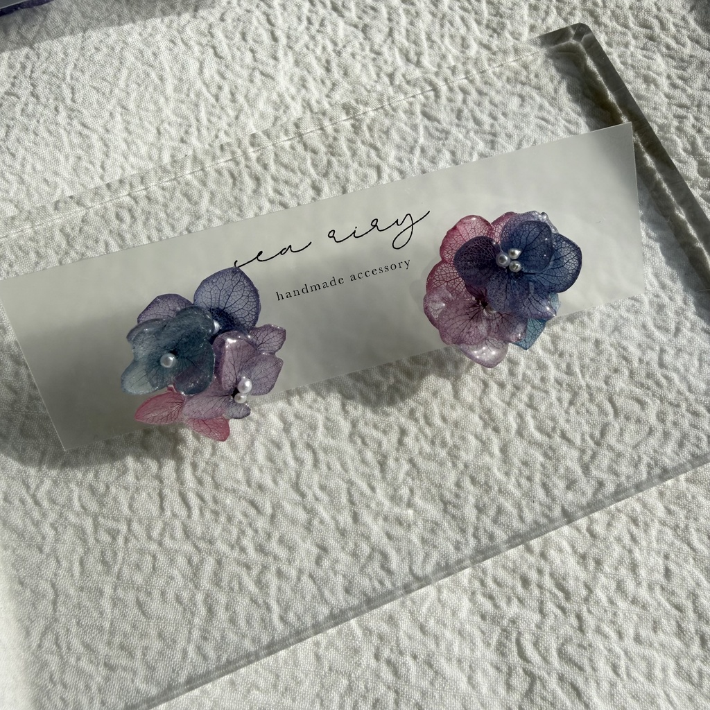 no.281 マーメイドカラーの紫陽花ピアス アジサイ パール あじさい ブルー パープル ステンレス ピアス ハンドメイド