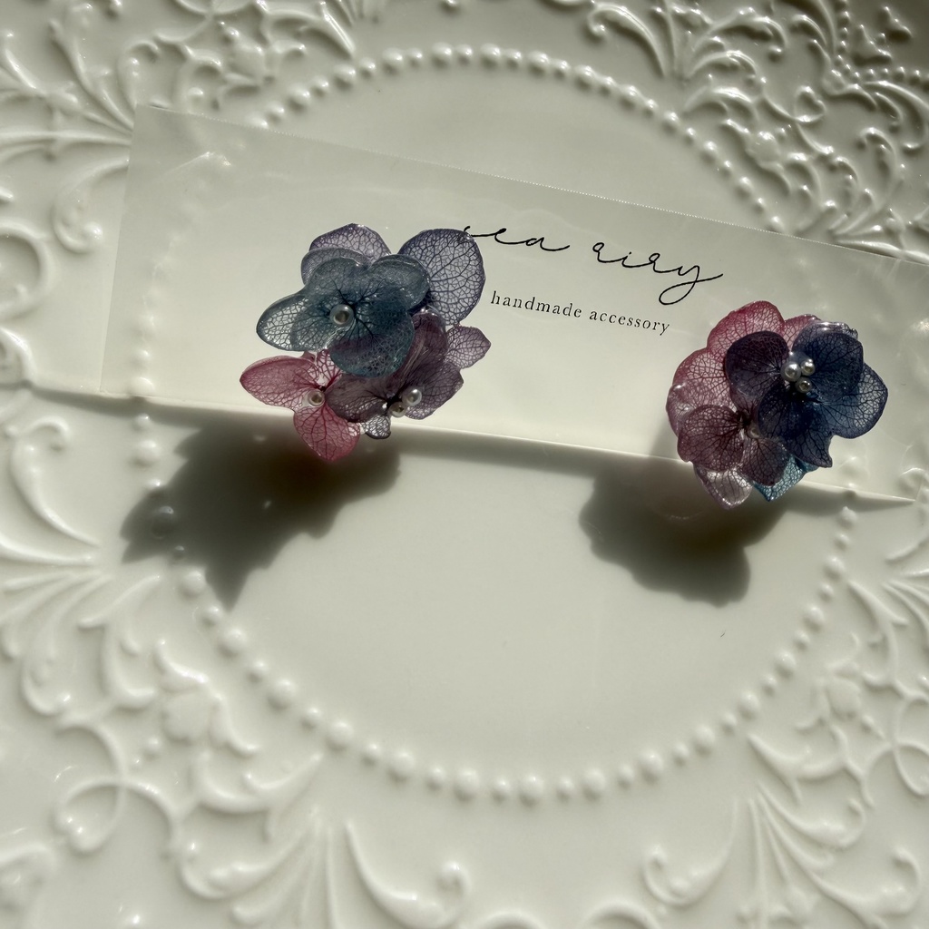 no.281 マーメイドカラーの紫陽花ピアス アジサイ パール あじさい ブルー パープル ステンレス ピアス ハンドメイド