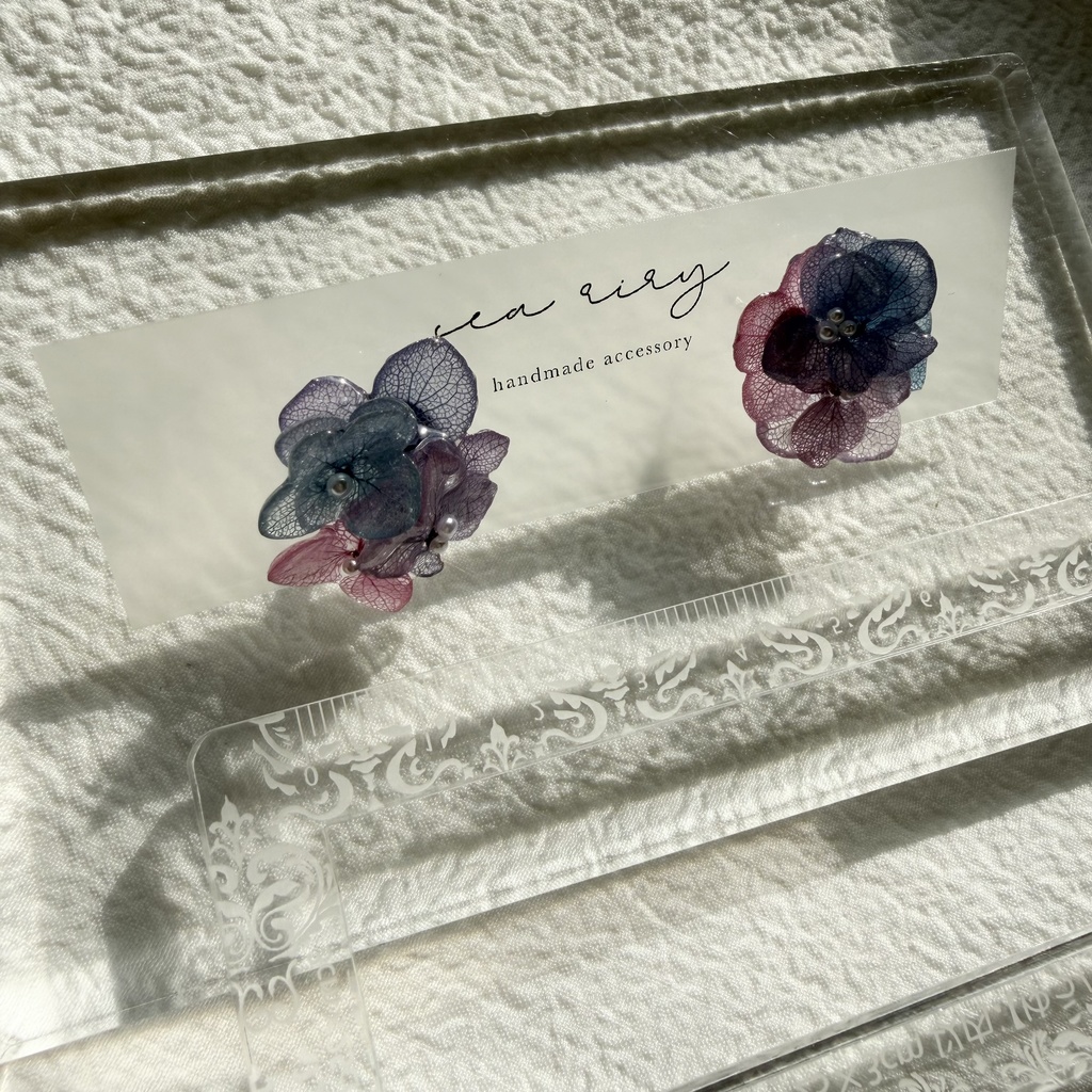 no.281 マーメイドカラーの紫陽花ピアス アジサイ パール あじさい ブルー パープル ステンレス ピアス ハンドメイド