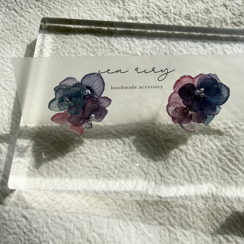 no.281 マーメイドカラーの紫陽花ピアス アジサイ パール あじさい ブルー パープル ステンレス ピアス ハンドメイド