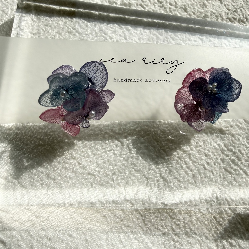no.281 マーメイドカラーの紫陽花ピアス アジサイ パール あじさい ブルー パープル ステンレス ピアス ハンドメイド