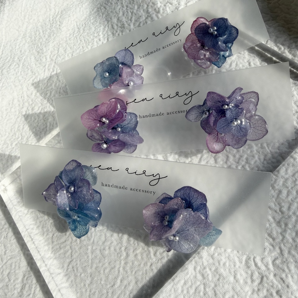 no.281 マーメイドカラーの紫陽花ピアス アジサイ パール あじさい ブルー パープル ステンレス ピアス ハンドメイド