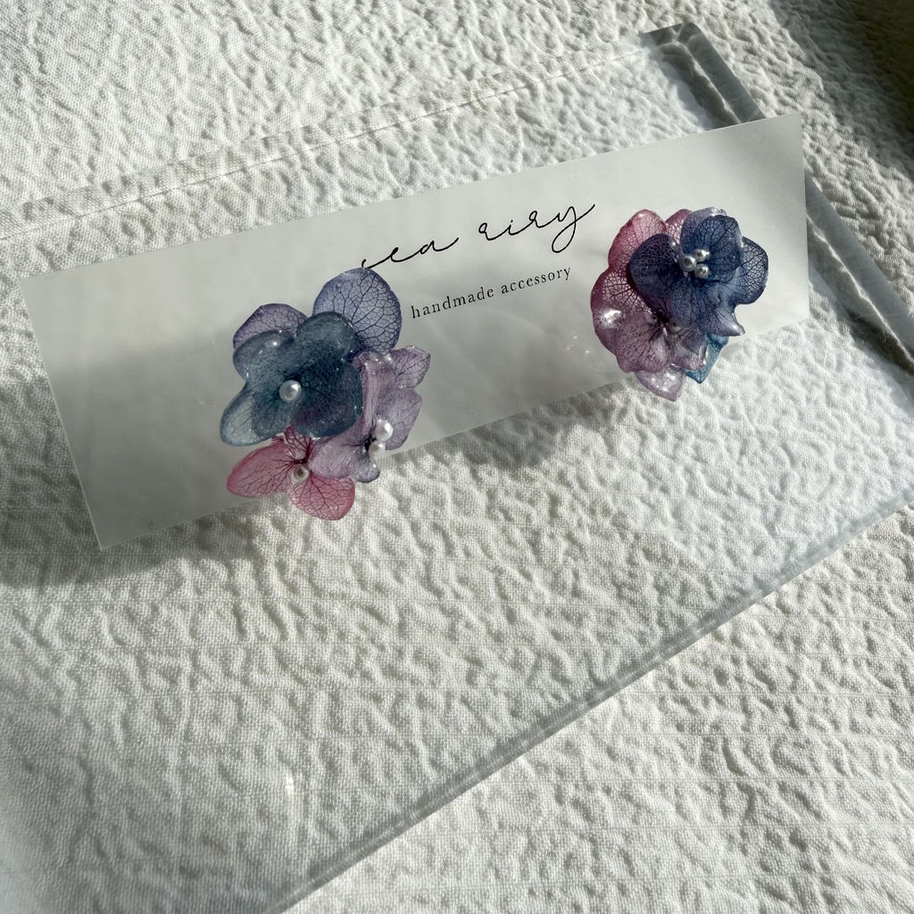 no.281 マーメイドカラーの紫陽花ピアス アジサイ パール あじさい ブルー パープル ステンレス ピアス ハンドメイド
