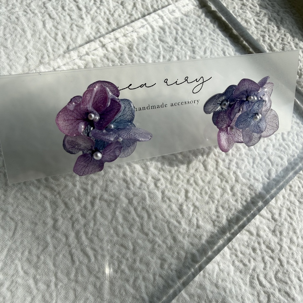 no.282 マーメイドカラーの紫陽花ピアス アジサイ パール あじさい ブルー パープル ステンレス ピアス ハンドメイド
