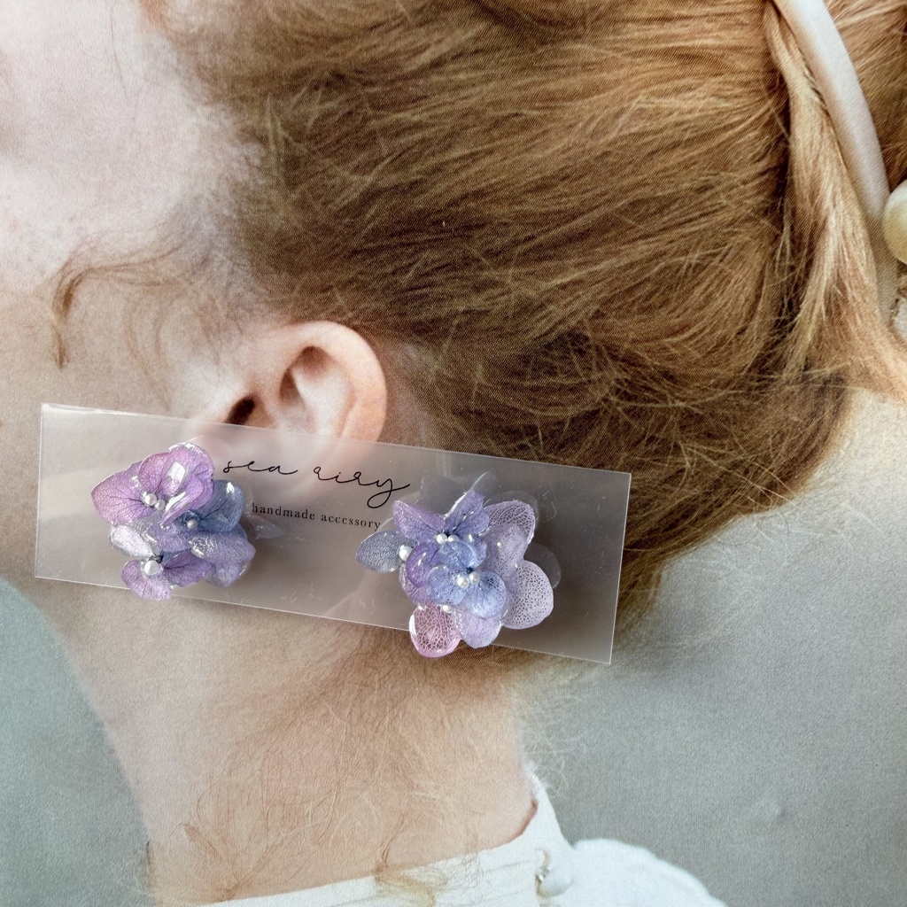 no.282 マーメイドカラーの紫陽花ピアス アジサイ パール あじさい ブルー パープル ステンレス ピアス ハンドメイド