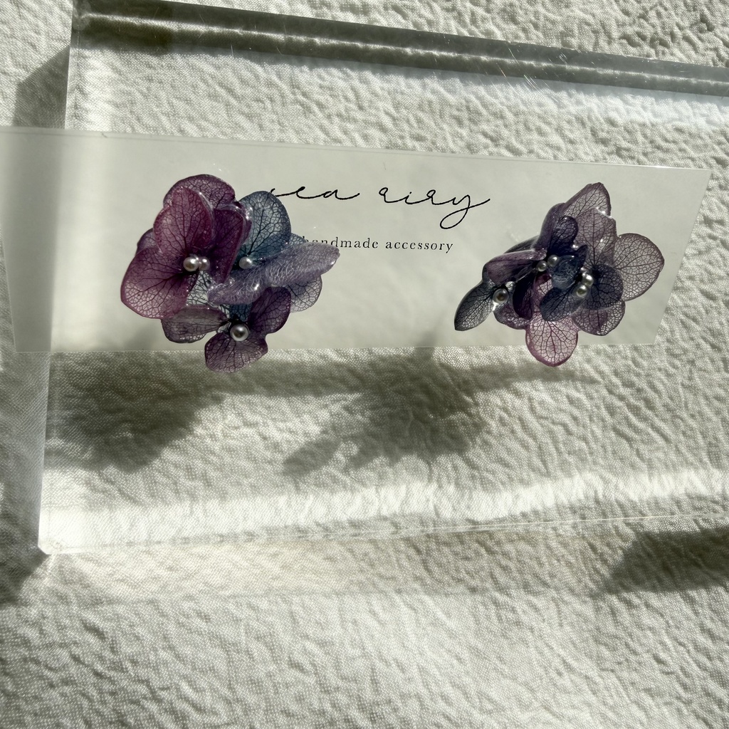 no.282 マーメイドカラーの紫陽花ピアス アジサイ パール あじさい ブルー パープル ステンレス ピアス ハンドメイド