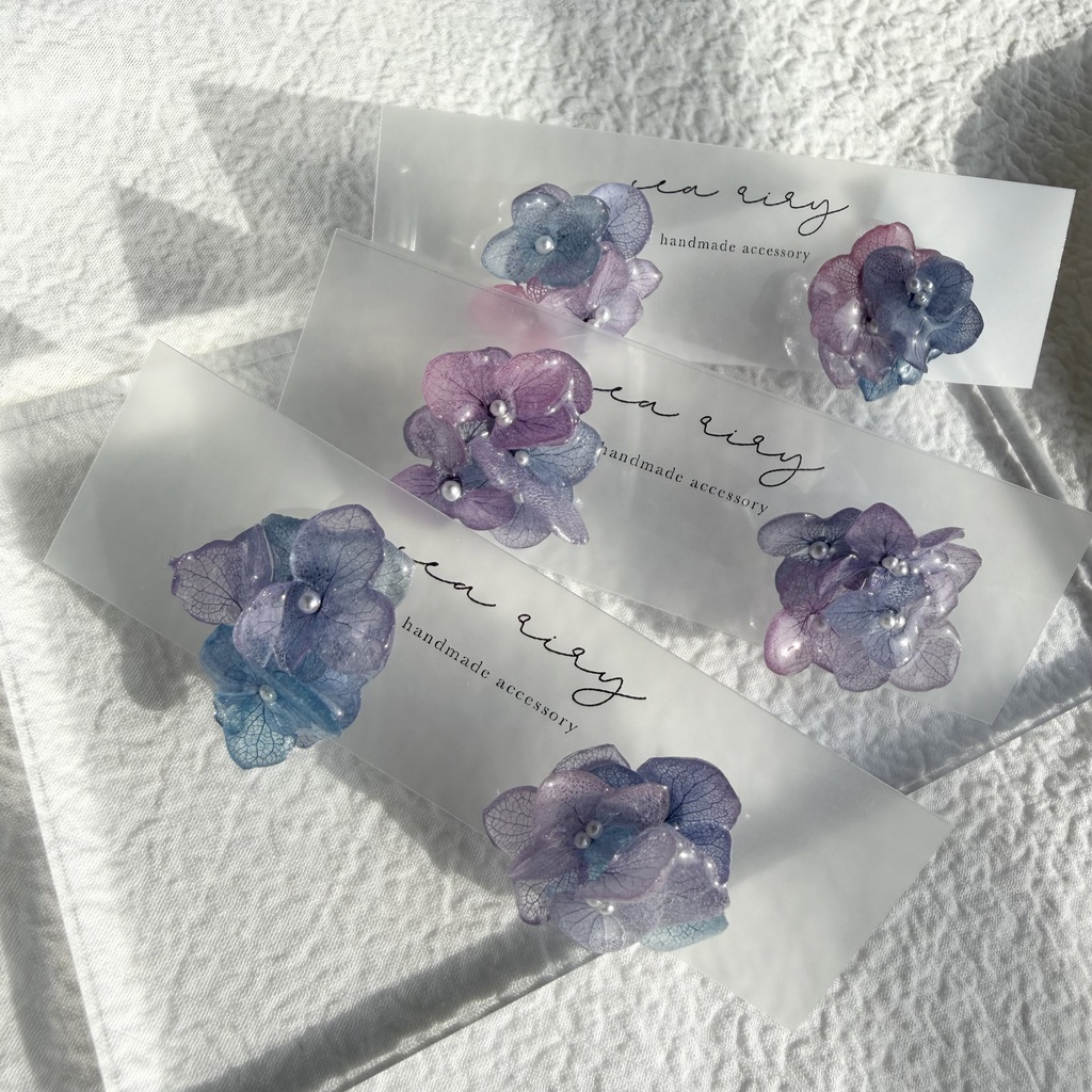 no.282 マーメイドカラーの紫陽花ピアス アジサイ パール あじさい ブルー パープル ステンレス ピアス ハンドメイド