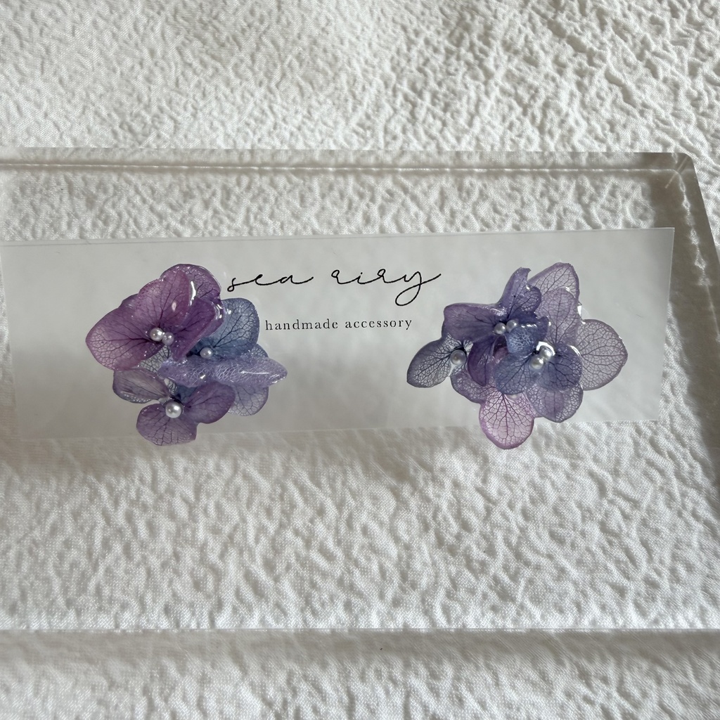 no.282 マーメイドカラーの紫陽花ピアス アジサイ パール あじさい ブルー パープル ステンレス ピアス ハンドメイド