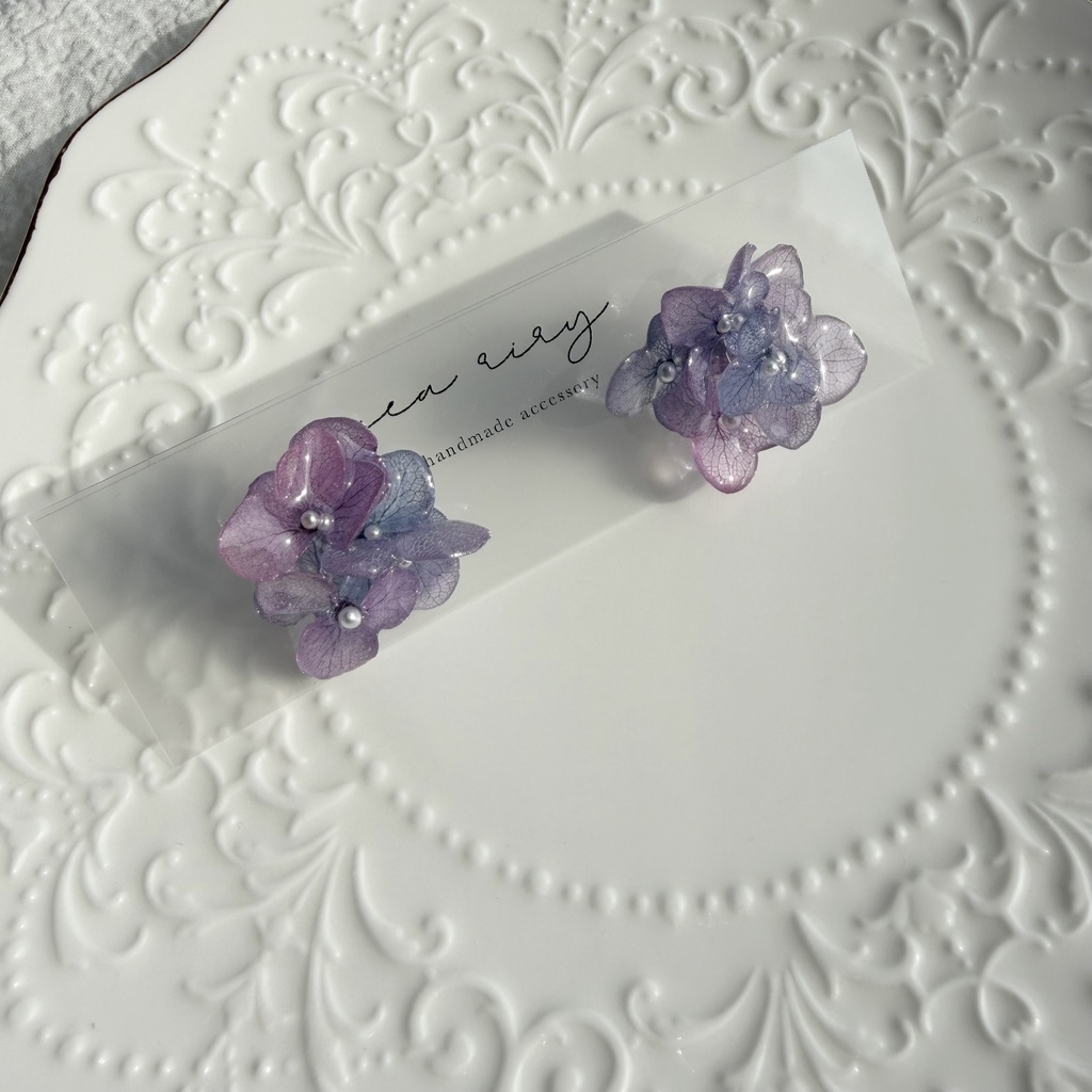 no.282 マーメイドカラーの紫陽花ピアス アジサイ パール あじさい ブルー パープル ステンレス ピアス ハンドメイド