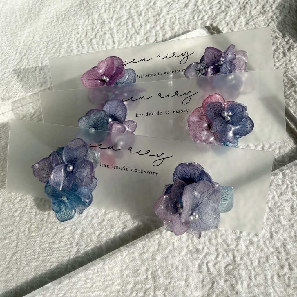 no.282 マーメイドカラーの紫陽花ピアス アジサイ パール あじさい ブルー パープル ステンレス ピアス ハンドメイド