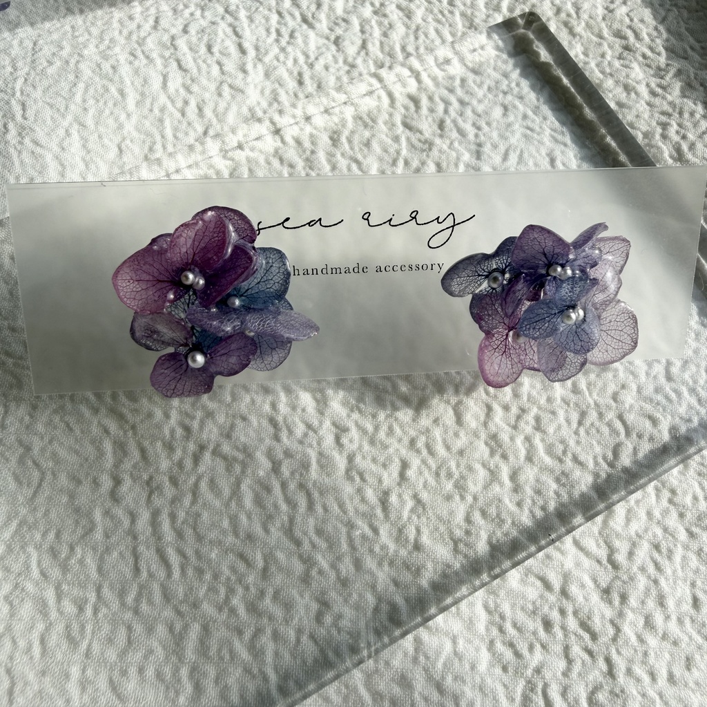 no.282 マーメイドカラーの紫陽花ピアス アジサイ パール あじさい ブルー パープル ステンレス ピアス ハンドメイド