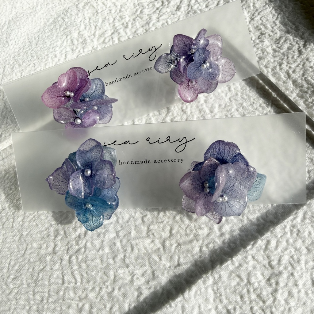 no.282 マーメイドカラーの紫陽花ピアス アジサイ パール あじさい ブルー パープル ステンレス ピアス ハンドメイド