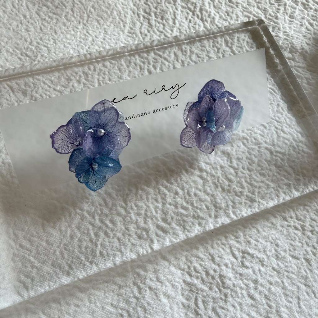 no.283 マーメイドカラーの紫陽花ピアス アジサイ パール あじさい ブルー パープル ステンレス ピアス