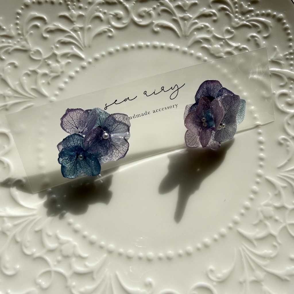no.283 マーメイドカラーの紫陽花ピアス アジサイ パール あじさい ブルー パープル ステンレス ピアス