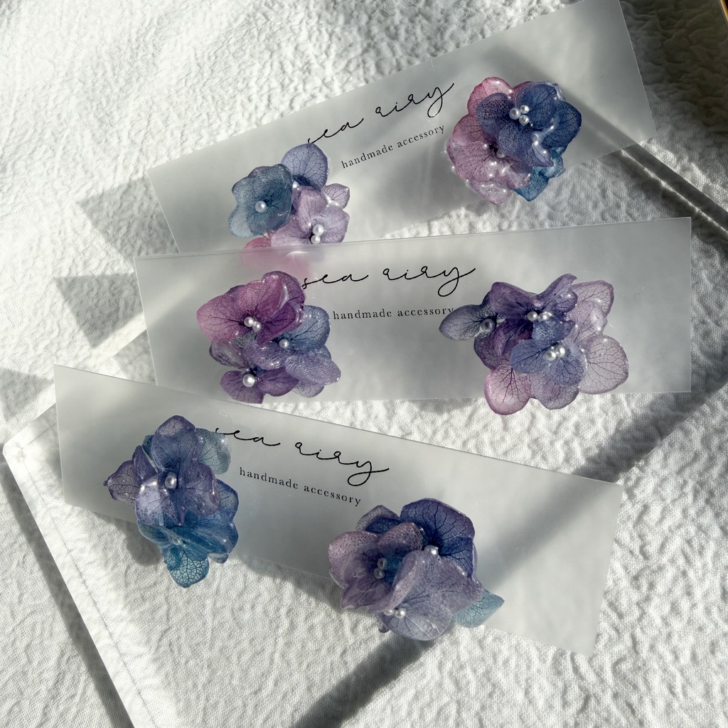 no.283 マーメイドカラーの紫陽花ピアス アジサイ パール あじさい ブルー パープル ステンレス ピアス