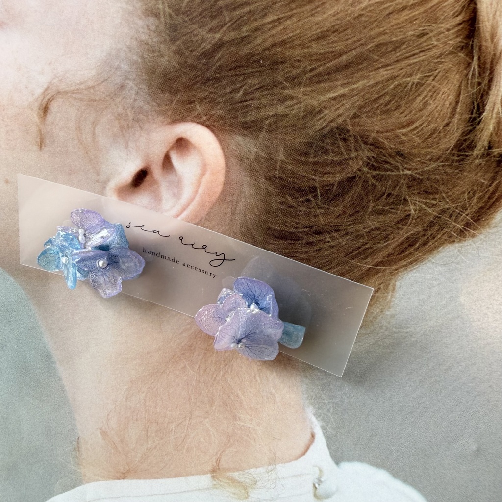 no.283 マーメイドカラーの紫陽花ピアス アジサイ パール あじさい ブルー パープル ステンレス ピアス