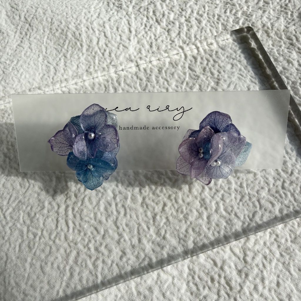 no.283 マーメイドカラーの紫陽花ピアス アジサイ パール あじさい ブルー パープル ステンレス ピアス