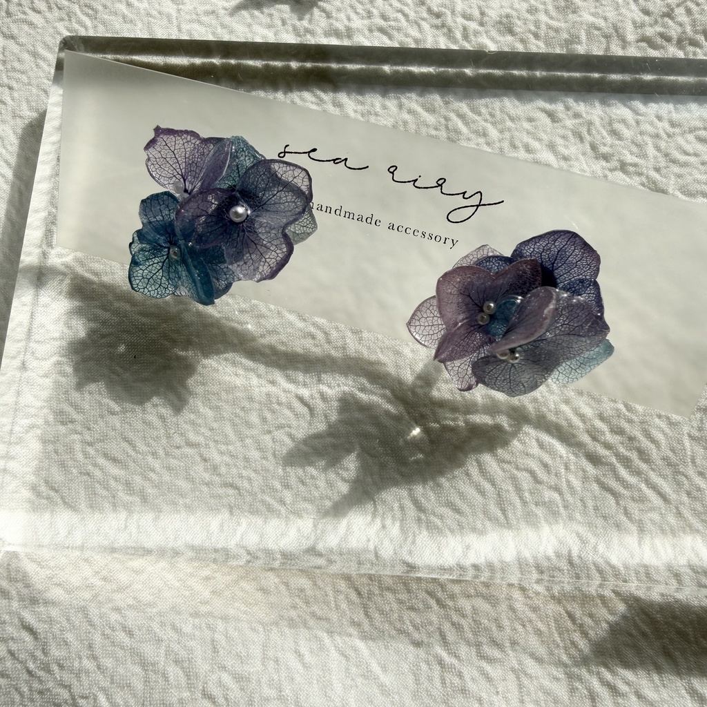 no.283 マーメイドカラーの紫陽花ピアス アジサイ パール あじさい ブルー パープル ステンレス ピアス