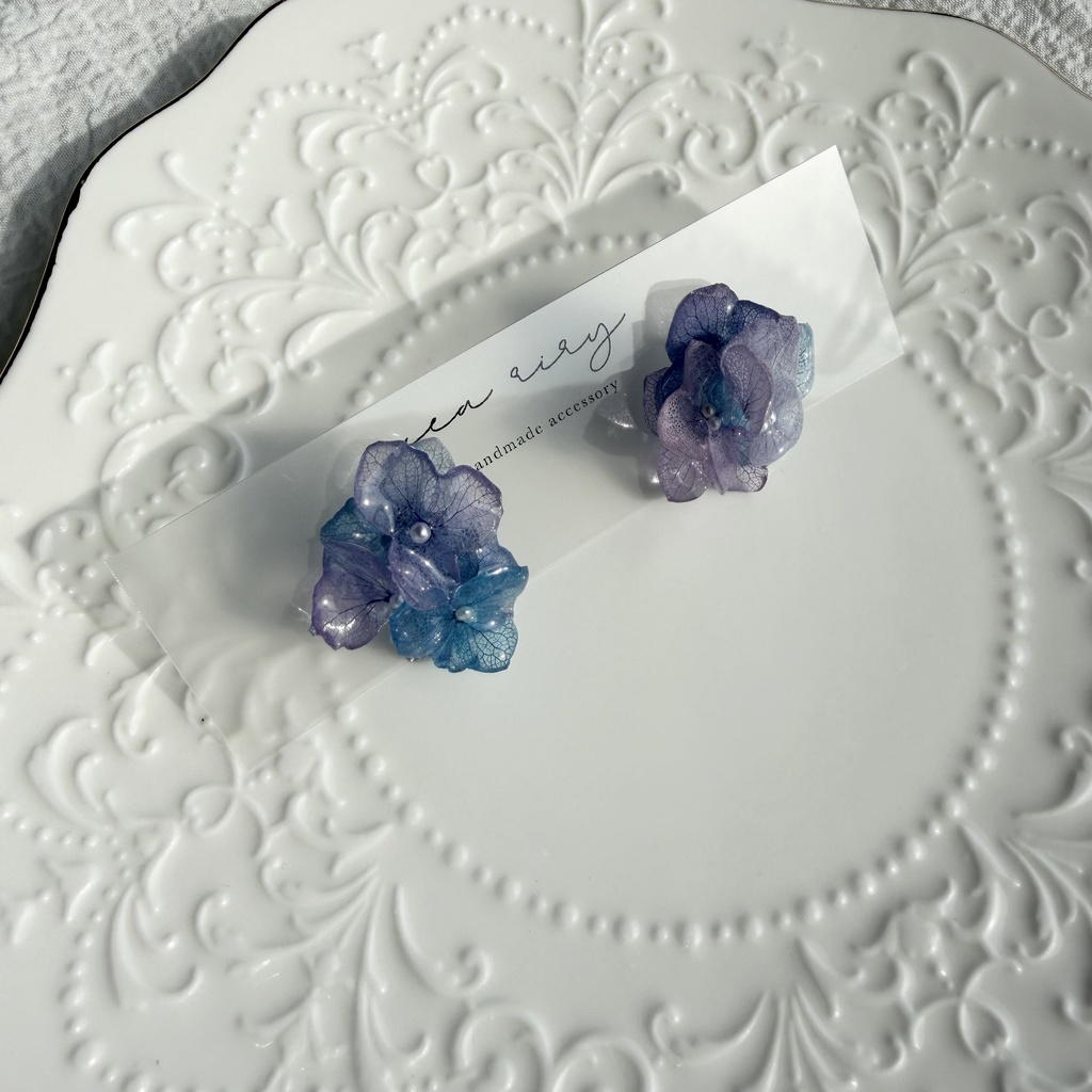 no.283 マーメイドカラーの紫陽花ピアス アジサイ パール あじさい ブルー パープル ステンレス ピアス