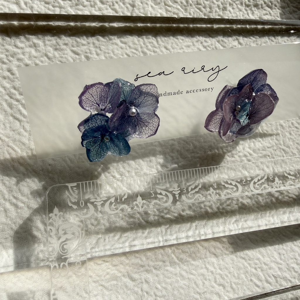 no.283 マーメイドカラーの紫陽花ピアス アジサイ パール あじさい ブルー パープル ステンレス ピアス