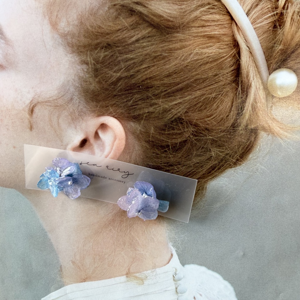 no.283 マーメイドカラーの紫陽花ピアス アジサイ パール あじさい ブルー パープル ステンレス ピアス