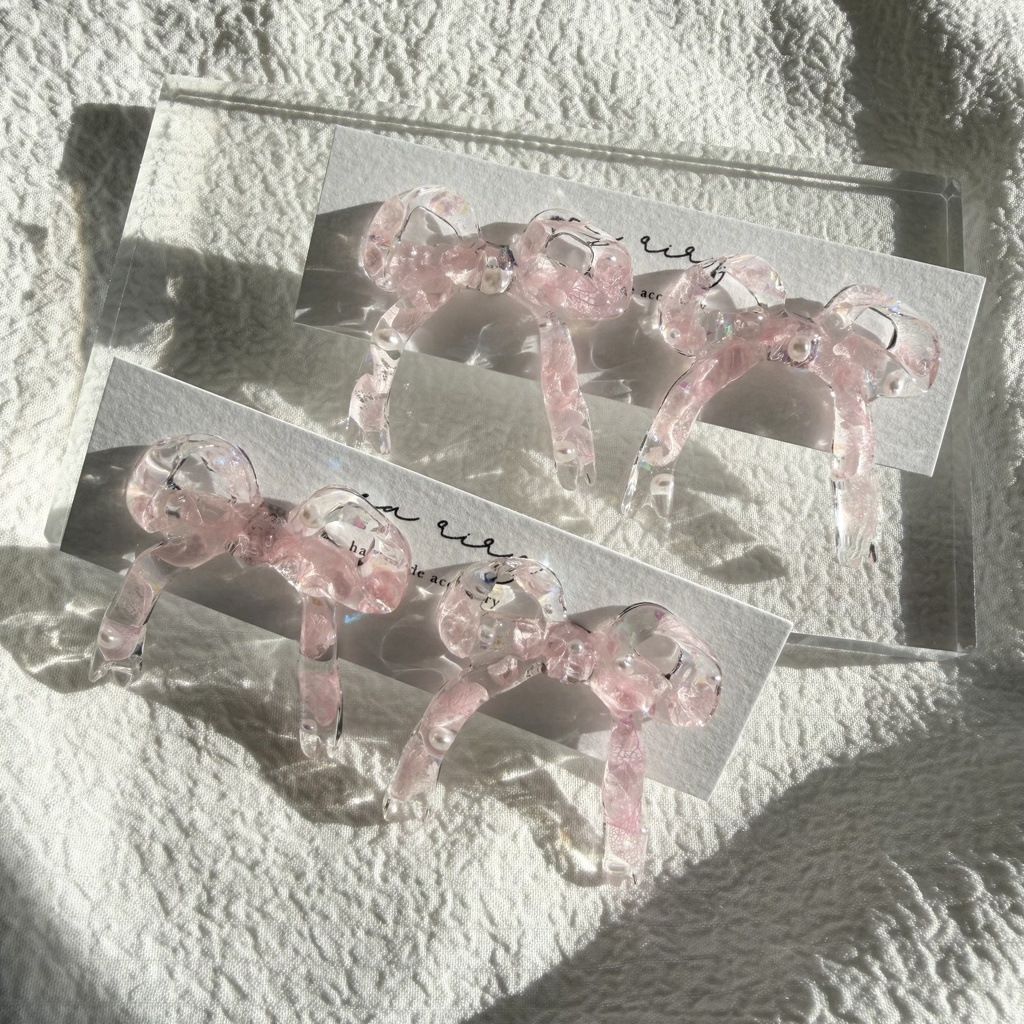 no.284 再販 春色リボンピアス 桜色 紫陽花 リボン ベビーピンク サージカルステンレスピアス ピアス