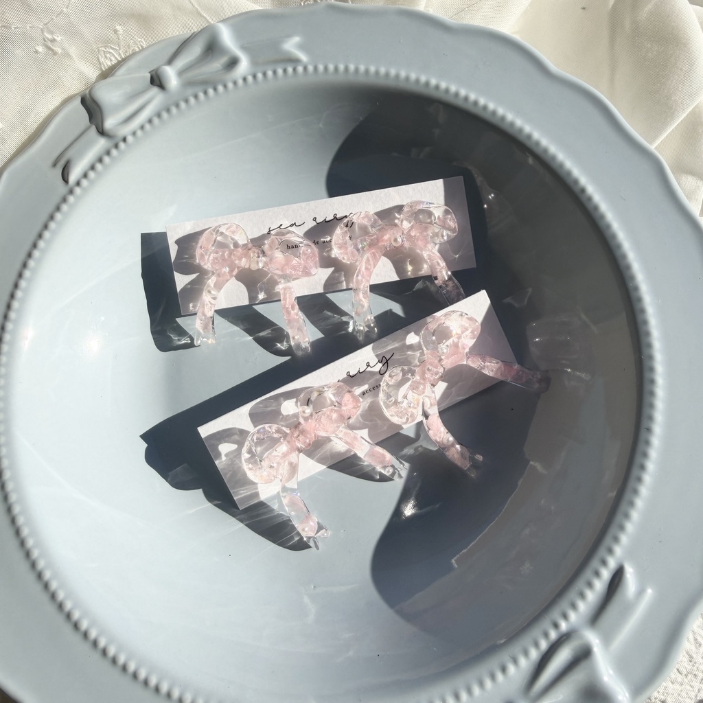 no.284  再販  春色リボンピアス  桜色  紫陽花  リボン   ベビーピンク  サージカルステンレスピアス  ピアス